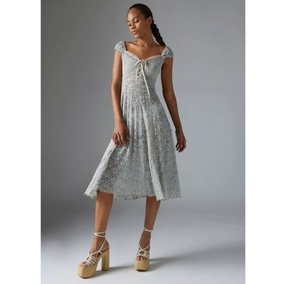 Kimchi Blue Iris Lace Floral Midi Dress Small Corset Sheer Coquette Milk Maid - Picture 1 of 14